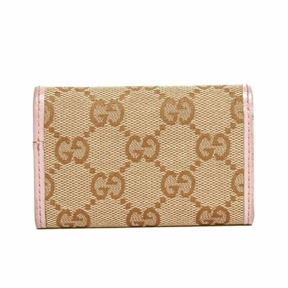 Gucci monogram canvas pink leather trim key case - Picture 2 of 8